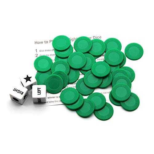 Bilywey Left Right Center Dice Game Set with 3 Dices + 36 Chips (Green) - color: Green