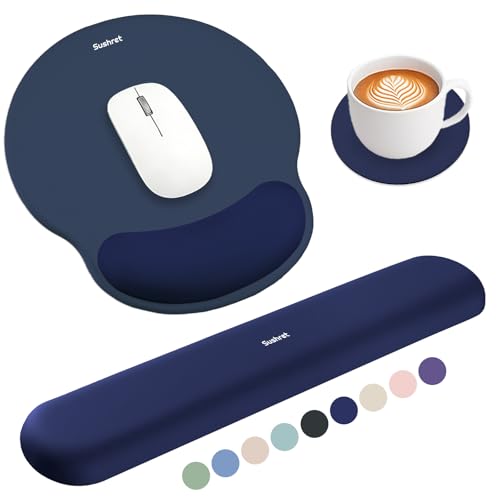 Sushret Mouse Pad and Keyboard Wrist Rest, 3-in-1 Gel Memory Foam Ergonomic Mouse Pad with Wrist Rest Set, Gaming Mousepad Arm Cushion Support for Computer Office Desk Accessories Cute Setup,Dark Blue - color: Dark Blue