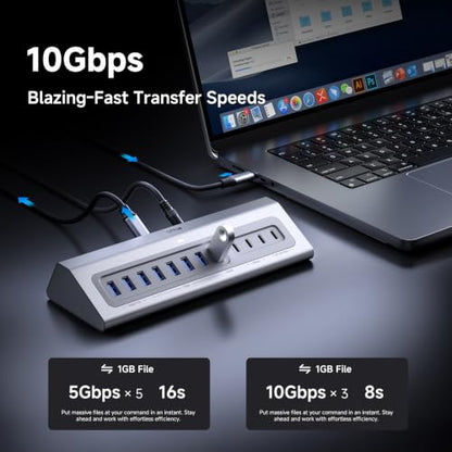 Gitfos Powered USB Hub, 15 in 1 USB 3.2 Hub, USB C Hub, 10Gbps, PD 100W | 2 USB C 45W Charge • 8 USB-A • 2 USB-C • 65W Adapter • 3.3FT Cable • Aluminum Desktop USB Hub for PC,Mac,Mac Mini,iMac,iPad - size: 15 IN 1