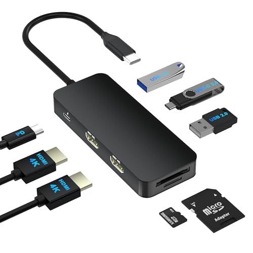 USB C Docking Station Dual Monitor for Dell/HP/Mac Laptop, Dual HDMI Adapter for 2 Monitors, HDMI Splitter for Dual Monitors Extended Display, 8 in 1 USB C Hub Multiport Adapter with HDMI/USB/PD/SD/TF - style: 8 IN 1 4K@30hz Black