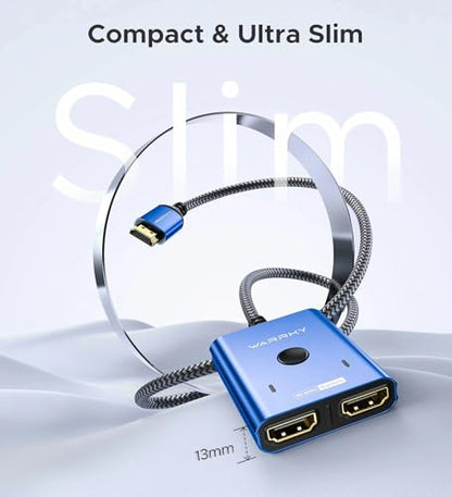 4K@60Hz HDMI Splitter Switch 2 in 1 Out, WARRKY [3.3ft Fixed Braided HDMI Cable, Aluminum Case, HDCP 2.2] Bidirectional 2x1 Switcher UHD Compatible for PS5/4, Nintendo Switch, Roku, FireStick – Blue - color: Blue