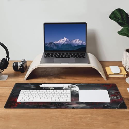 Extended Gaming Mouse Pad, Large Desk Mat XL Anime Mouse Pad Waterproof with Stitched Edges, Non-Slip Desktop Pad for Home and Office, Level Up Your 31.5x11.8 Inch (Night Lake) - color: Night Lake