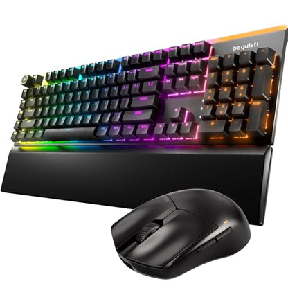 be quiet! Light Mount Mechanical Keyboard and Dark Perk Sym Wireless Gaming Mouse Bundle, Silent Tactile Switches, ARGB Lighting, Lightweight 55g Mouse, 32,000 DPI Sensor, up to 110 hours battery life