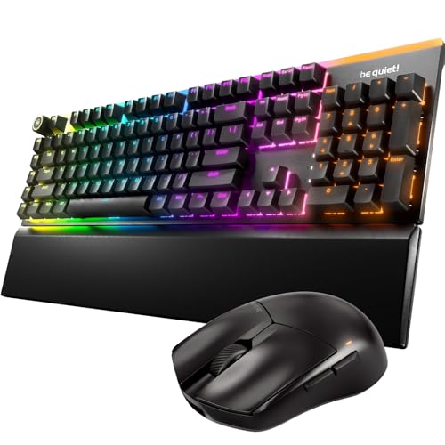 be quiet! Light Mount Mechanical Keyboard and Dark Perk Sym Wireless Gaming Mouse Bundle, Silent Tactile Switches, ARGB Lighting, Lightweight 55g Mouse, 32,000 DPI Sensor, up to 110 hours battery life