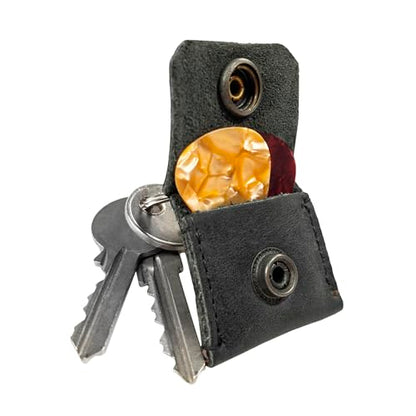 Rustic Leather Switch Cartridge Game Keychain/SD Card/Guitar Pick Holder Handmade by Hide & Drink (Charcoal Black) - color: Charcoal Black