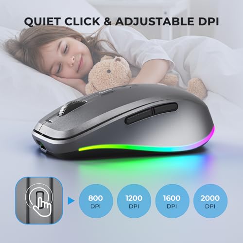 PEIOUS Wireless Mouse Jiggler - Keep Computers Awake, Space Grey | Rechargeable LED Mouse, Silent Clicks, Adjustable DPI and Random Movement Keep Computers Awake for Laptop/PC/Mac - color: Space Grey