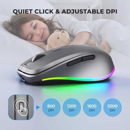PEIOUS Wireless Mouse Jiggler - Keep Computers Awake, Space Grey | Rechargeable LED Mouse, Silent Clicks, Adjustable DPI and Random Movement Keep Computers Awake for Laptop/PC/Mac - color: Space Grey