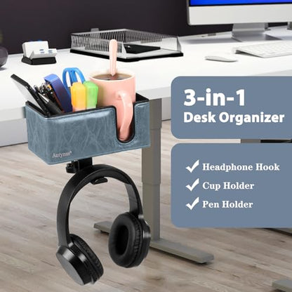 Desk Cup Holder Clip on Pen Holder Headphone Hanger Headset Stand Rotatable Clamp Hook Under Desk (Sky Blue) - color: Sky Blue