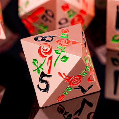 Gothic DND Dice Set Bleeding Rose Metal D and D Dice for use with Dungeons Dragons D&D Role Playing Game, Red Copper RPG Polyhedral Dice Set D20 D12 D10 D8 D6 D4 - color: Red&copper&black Numbers