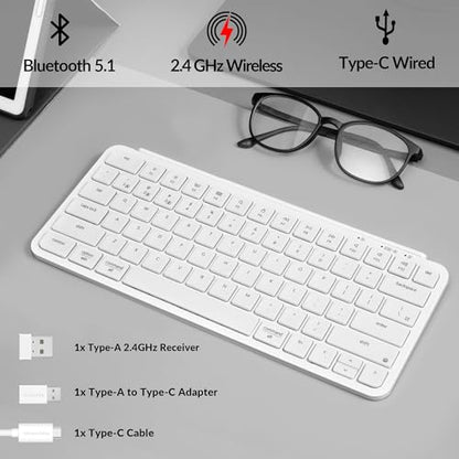 Keychron B1 Pro Ultra-Slim ZMK/Launcher Wireless Bluetooth 2.4 GHz/Wired Connection Keyboard for Mac Windows Linux - White - color: White