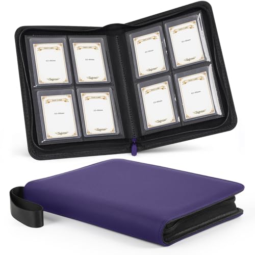 4 Pocket Top Loader Binder with Zipper, Holds 128 Cards, Portable Trading Card Album for Standard Rigid Top Loaders, TCG, Sports, Baseball, Football and Basketball Cards - color: Purple, size: 4-Pocket