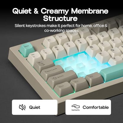 EPOMAKER Aula S102 PRO Membrane Gaming Keyboard w/TFT Screen & Volume Knob | Silent Keyboard w/ Number Pad for PC Game/Office, BT/2.4G/USB, RGB Backlit, Creamy Silicone Structure (Grey) - color: Grey