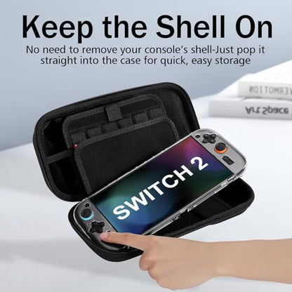 Rovhina [Large Capacity] Carrying Case for Nintendo Switch 2 (Built-in Kickstand), Hard Shell Travel Case with 24 Game Cartridges & Adapter Storage, Portable Bag for Console and Accessories