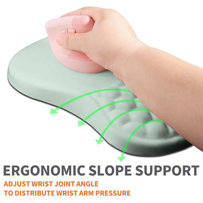 Ergonomic Joint Wrist Support Mouse Pad with Memory Foam Cushion Massage Bump, Carpal Tunnel Pain Relief Mousepad Slope Design for Wrist Rest, 11.8x7.9 in, LightCyan - color: LightCyan
