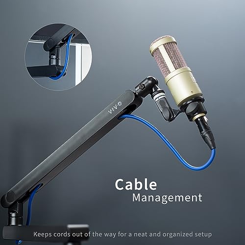 VIVO Low Profile Broadcast/Podcast Microphone Boom Arm Stand with 3/8 and 5/8 inch Screw Adapter, Heavy Duty Desk Mount, Professional Mic Stand with 360 Rotation, Black, STAND-MIC03L