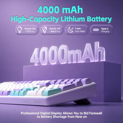 Aula S99pro V2 Wireless Gaming Keyboard,Silent Computer Keyboards,Creamy Membrane Keyboard with Number Pad,Tri-Mode Bluetooth/2.4GHz/USB-C,RGB Backlit,Digital Display Screen - Star Illusion Purple - color: Star Illusion Purple