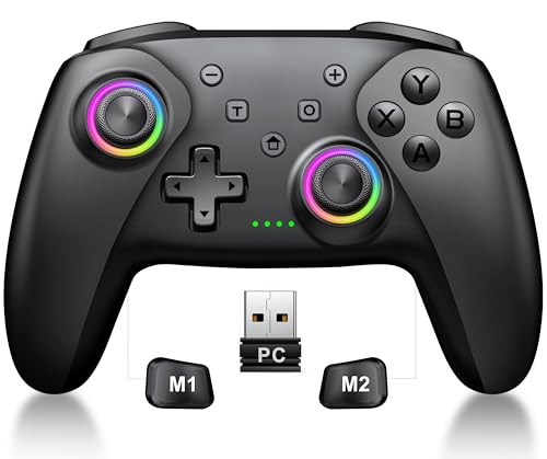 ELISWEEN Wireless PC Gaming Controller with Hall Effect Joysticks, PC Controller with 4 Programmable Back Buttons, Dual Vibration, 1000mah Battery | Compatible with PC/Switch/Android/iOS-Black - color: Black + USB Receiver