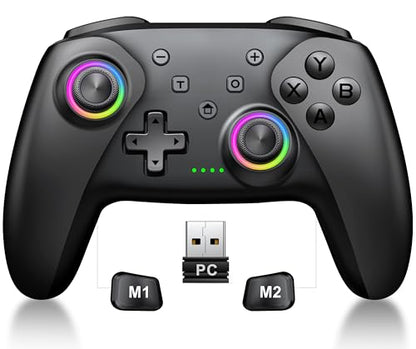 ELISWEEN Wireless PC Gaming Controller with Hall Effect Joysticks, PC Controller with 4 Programmable Back Buttons, Dual Vibration, 1000mah Battery | Compatible with PC/Switch/Android/iOS-Black - color: Black + USB Receiver