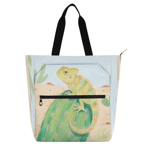 Waterproof Piano Bag for Lessons Cat Flower Crown Music Tote with Zipper Pockets for Sheet Music & Books - color: Lizard Cactus Green