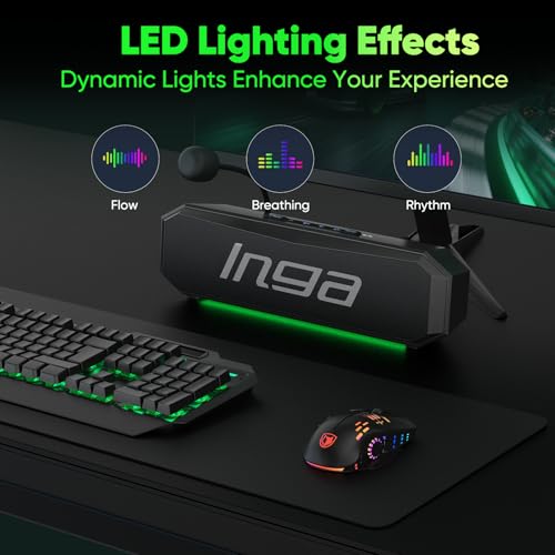 INGA Computer Speakers with Detachable Mic, Plug-and-Play USB Soundbar with Dynamic Lighting, Game/Music Modes, Compatible with PC, Laptop, PS5, Mac - size: Speaker with Mic