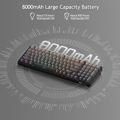 MageGee LIGHT100 Wireless Creamy Keyboard, Gasket Structure Hot Swappable, 2.4G/USB-C/BT5.0 RGB Backlit Mechanical Gaming Keyboard for Win/Mac/PC, 8000mAh Battery, Side Printed PBT Keycap, Black - color: Black/Blue Whale Switch