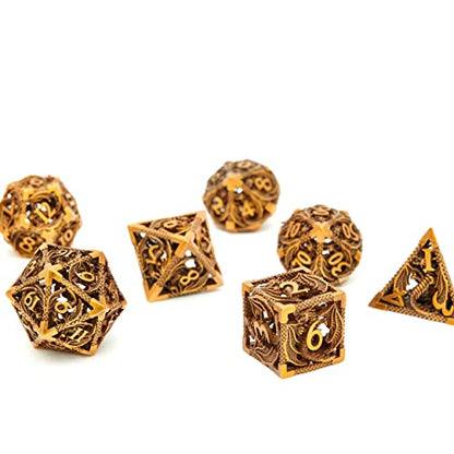 DND Dice Set Metal Dice Dungeons and Dragons Dice Gift Polyhedral Dice Set Role Playing Dice D20 Hollow Polyhedral Dices Sets for Dungeons and Dragons RPG MTG Table Games - color: Ancient Gold