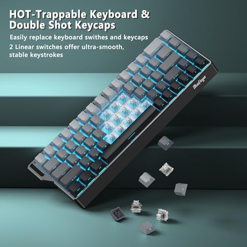 BlueFinger 60% Wireless Mechanical Gaming Keyboard, Bluetooth/2.4G/USB-C Hot Swappable RGB Backlit Keyboard with Side-Printed PBT Keycaps, for MAC Xbox PC PS5, Black - color: Gradient Gray