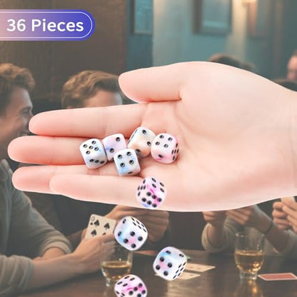 36 Pieces 12mm 6 Sided Mini Dice Set,Mixed ColoursD6 Game Dice Set,6 Sided Standard Game Dice for Board Games Dice Games Classroom Teaching Dices Game,with Portable Gaming Box(Yellow Blue Purple) - color: D6-orange Yellow Blue Purple