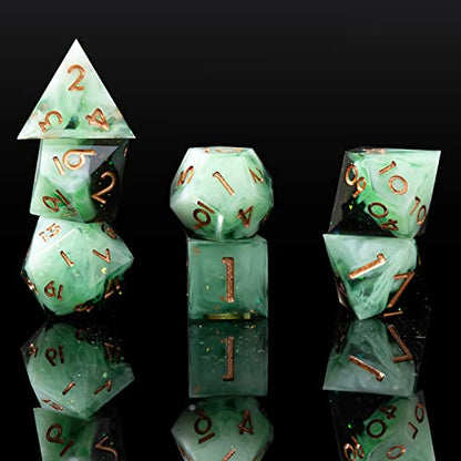 Sharp Edge DND Dice Set Handmade 7 Accessories Dice for Dungeons and Dragons TTRPG Games, Multi-Sided RPG Polyhedral Resin Sharp Edge Dice Roleplaying Games (Gradient Green) - color: Gradual Green