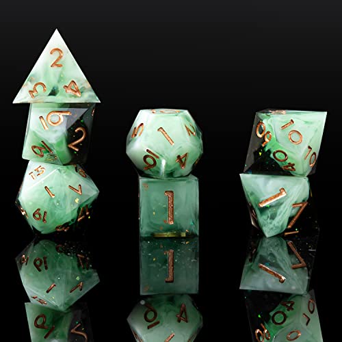 Sharp Edge DND Dice Set Handmade 7 Accessories Dice for Dungeons and Dragons TTRPG Games, Multi-Sided RPG Polyhedral Resin Sharp Edge Dice Roleplaying Games (Gradient Green) - color: Gradual Green