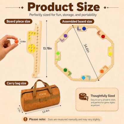 Jokers and Marbles Board Game Set – Wooden Marble Game with 40 Marbles, 4 Decks of Cards, Instructions and Carry Bag, 2–8 Player Portable Family Tabletop Game, Gift for Adults and Families - color: Natural Wood Color