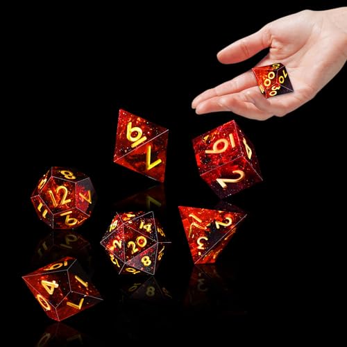 AUSTOR 7-Die DND Dice Set Handmade Sharp Edge Polyhedral Dice for Dungeons and Dragons RPG MTG Table Games（Flame Red） - color: Flame Red