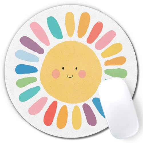 Boho Colorful Rainbow Sun Mouse Pad,Cute Rainbow Sun Sunshine Mouse Pads Mousepad for Desk Home Office Dorm Computers Laptop, Cute Boho Sunshine Office Supplies Desk Accessories, 7.9x7.9 Inch - color: Color-7