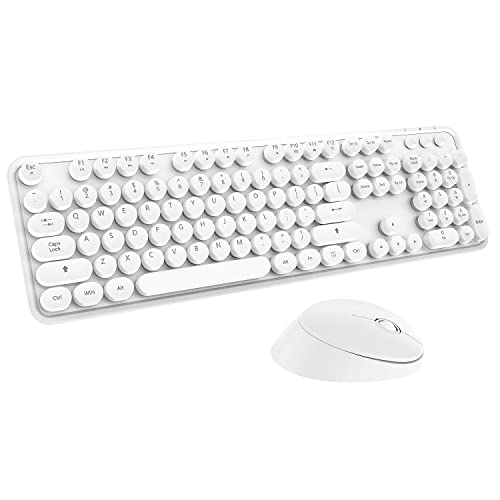 Wireless Keyboard Mouse Combo, 104 Keys Cute Colorful Keyboard with Number Pad & Mouse for Windows, Computer, PC, Notebook, Laptop (White) - color: white