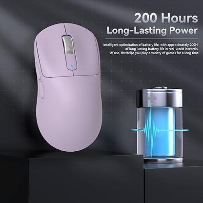ATTACK SHARK X3 Wireless Gaming Mouse, 49g Ergonomic Computer Mouse, Triple Modes PAW3395 26K DPI Optical Sensor, 200h Battery Life, Programmable Buttons, Gaming Accessories for PC/Laptop/Mac (Purple) - color: Lavender