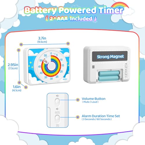 VOCOO Visual Timer for Kids - 60 Min Rainbow Countdown Clock for Classroom & ADHD - color: White