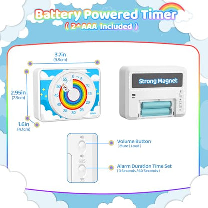 VOCOO Visual Timer for Kids - 60 Min Rainbow Countdown Clock for Classroom & ADHD - color: White