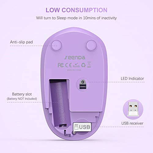 seenda Wireless Mouse for Laptop, 2.4G Noiseless Mouse with USB Receiver - Optical Tracking Portable Computer Mice for Chromebook, PC, Tablet, Windows System, 24 Months Battery Life - Purple - color: Purple