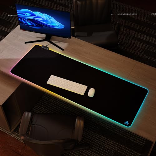 Cacoy 55"x20" RGB Gaming Mouse Pad XXL,Non-Slip LED Lighting Desk Mat,Black | RGB Computer Mousepad Large LED Keyboard Pad Anti-Slip Rubber Base Smooth Surface Stitched Edge Optimized for Speed & Control - color: Rgb, size: 55" x 20"