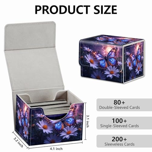 Strong Magnet for TCG MTG Commander Deck Box Playing Card Case Magic Deck Box Creative Pattern Trading Card Storage Box for Collectible Games, Blue Butterfly White Wildflower - color: Blue Butterfly White Wildflower