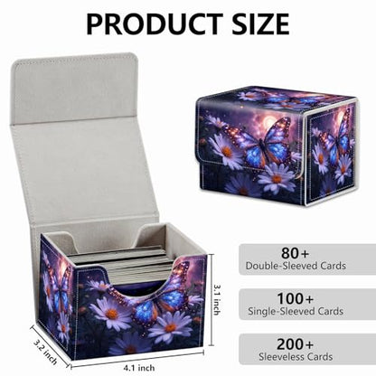 Strong Magnet for TCG MTG Commander Deck Box Playing Card Case Magic Deck Box Creative Pattern Trading Card Storage Box for Collectible Games, Blue Butterfly White Wildflower - color: Blue Butterfly White Wildflower