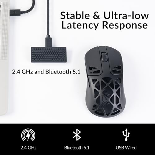 Keychron M3 Mini 4K Wireless Bluetooth 5.1/2.4 GHz/Wired Optical Mouse, Ultra-Lightweight 65g Programmable PixArt 3395 Sensor with up to 26,000 DPI/ 650 IPS for Windows Mac Linux - Metallic Black - color: Black, style: PixArt 3395 (4K Polling Rate)