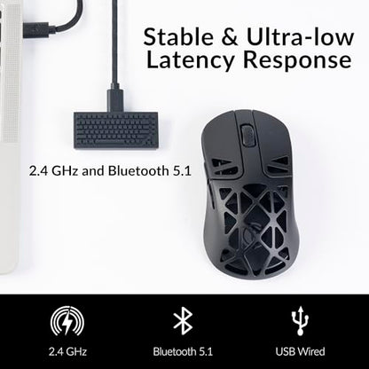 Keychron M3 Mini 4K Wireless Bluetooth 5.1/2.4 GHz/Wired Optical Mouse, Ultra-Lightweight 65g Programmable PixArt 3395 Sensor with up to 26,000 DPI/ 650 IPS for Windows Mac Linux - Metallic Black - color: Black, style: PixArt 3395 (4K Polling Rate)