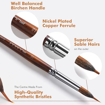 Watercolor Brushes Professional, Fuumuui 6Pcs Extended Needle Point Brushes Synthetic Extra Long Pinhead Brush with Sable Body for Fine Detailing - Watercolor Acrylic Gouache Inks Painting - color: Brown-6pcs