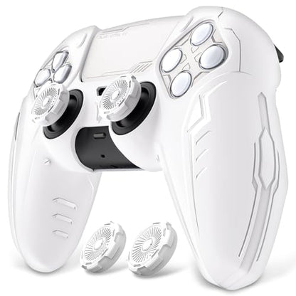 PlayVital Silicone Skin Set for PS5 Controller - Charging Dock Compatible, Full Protection Case with Futuristic CyberMech Design, Soft Cover with Thumb Grips & Stickers - White - color: White