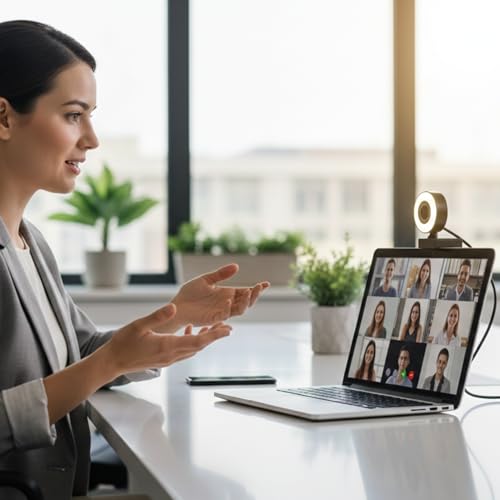 StreamLED HD USB Webcam with Adjustable LED Ring Light & Digital Mic – 720p Web Cam for Streaming, Zoom Meetings, Video Calls, Conferencing, Online Classes & Remote Work Setup