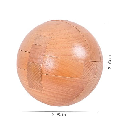 Wooden Brain Teasers Puzzle Handmade Big Wooden Puzzle Magic Ball Toy Intelligence IQ Games 3D Sphere Puzzles for Kids and Adults (Natural Wood) - color: Natural Wood