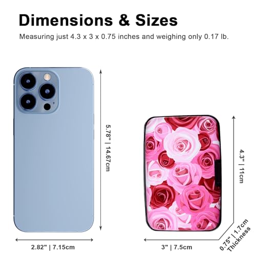 Credit Card Holder, Metal Card Wallet RFID Blocking Mini Slim Aluminum Business Hard Card Case for Women Men (Roses) - color: Roses