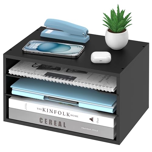 3-Tier Paper Organizer for Desk, Adjustable Mail Organizer, Black | 3-Tier Paper Organizer and Mail Organizer for Desk with Adjustable Shelves for Letter Size Files Folders and Office Supplies - color: Black, size: 3 Tier