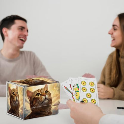 for MTG Commander Deck Box,Card Deck Box for Trading Yugioh MTG,Fits 100 Double Sleeved Cards,PU Leather Strong Magnet Case for Magic Commander TCG CCG,Cute Cat - color: Cute Cat
